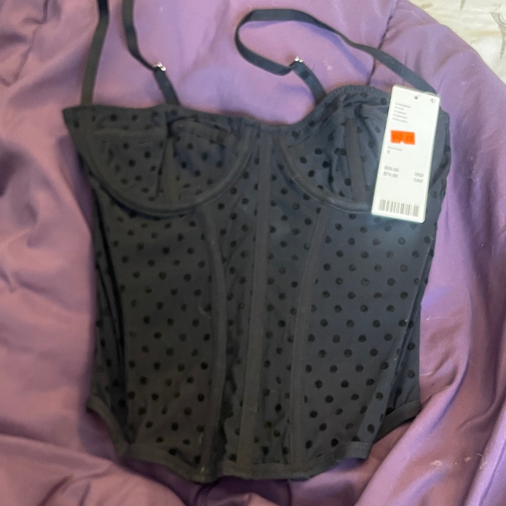 Urban Outfitters Black Polka Dot Corset Top